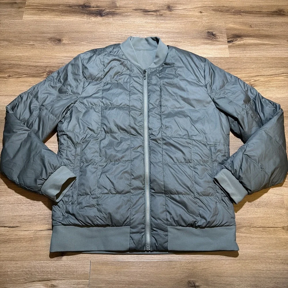 Lululemon Reversible Jacket Mens LARGE Green About Face Bomber Puffer Goose Down
